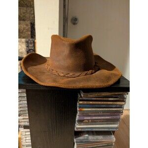 Minnetonka Leather Hat Brown Suede Outback Bush Western Braided Band Medium USA